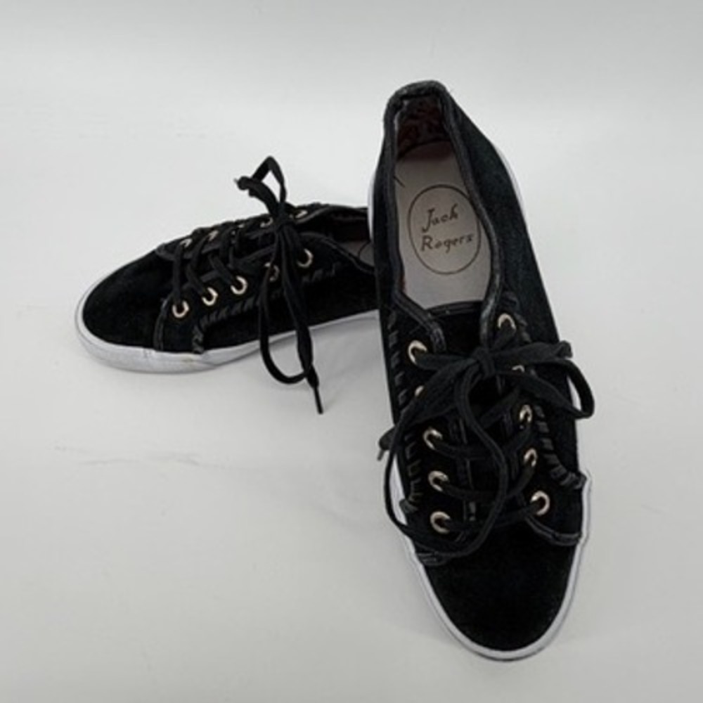 Jack Rogers Womens Black Suede Whipstitch Lace Up Sneakers Gold Hardware 6.5M